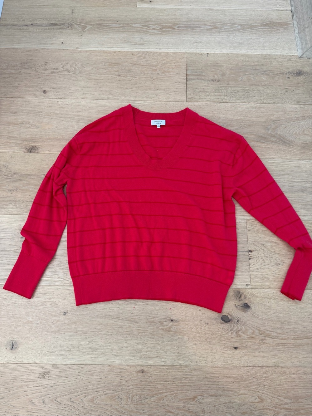 Madewell Red V-Neck Stripe Cashmere Sweater